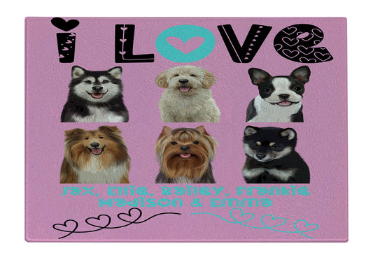 Personalized I Love Dog Cat Pets Cutting Board 1 to 6 Pets