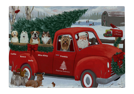 Personalized Express Red Truck Dog Cat Pets Cutting Board 1 to 5 Pets
