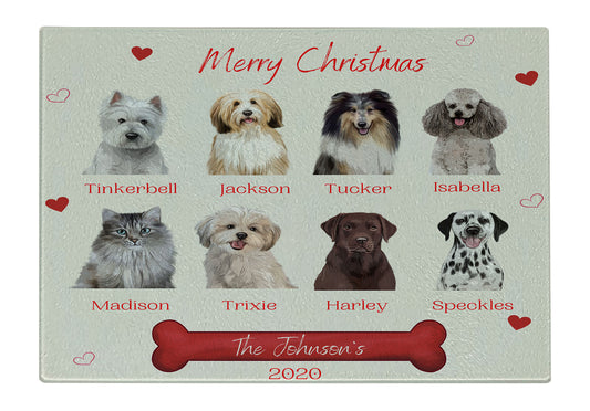 Personalized Merry Christmas Dog Cat Pets Cutting Board 1 to 8 Pets