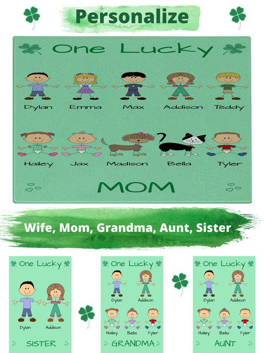 Personalized One Lucky Dog Cat Pets Grandma, Aunt, Mom, Wife or Sister Glass Cutting Board