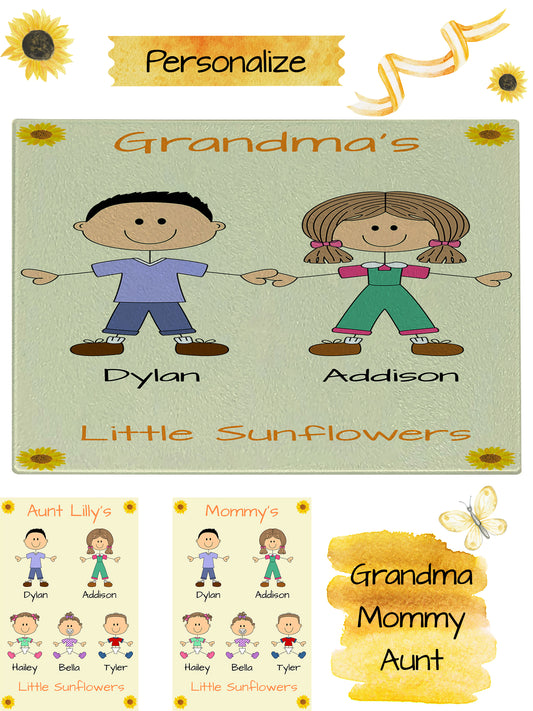 Personalized Dog Cat Pets Grandma, Aunt, Mom, Wife or Sister's Little Sun Flower Glass Cutting Board