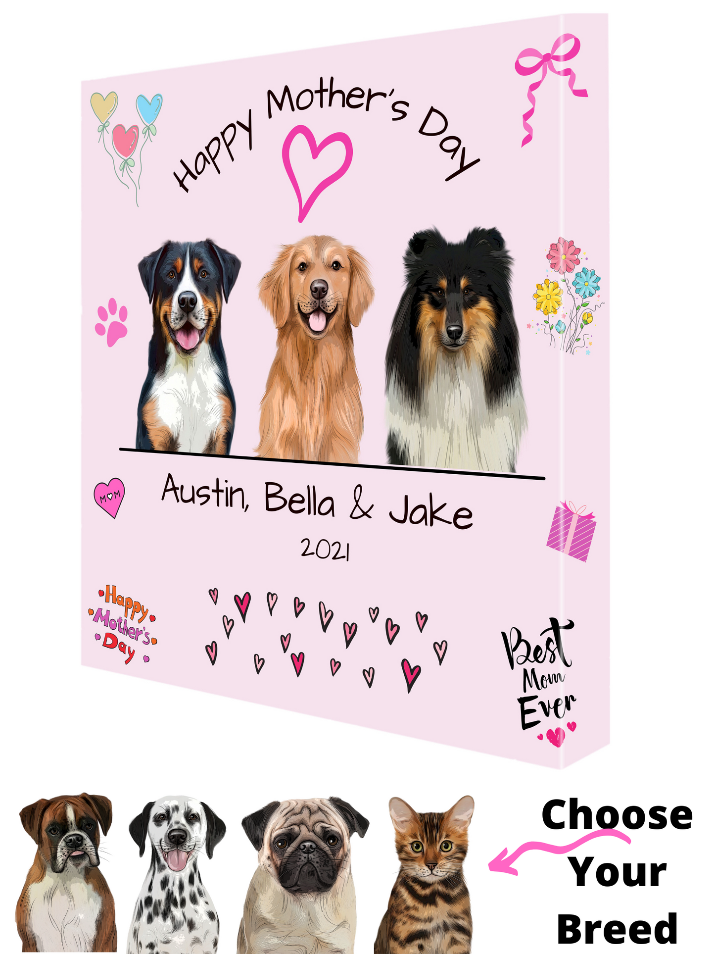 Personalized Happy Mother's Day Dog Cat Pets Canvas Print Wall Art Décor