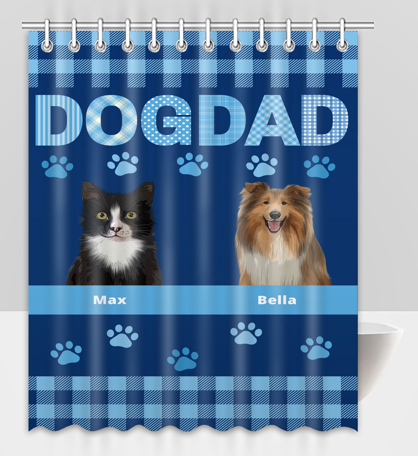 Personalized Dog DAD Pet Dog Cat Shower Curtain 1-10 pets