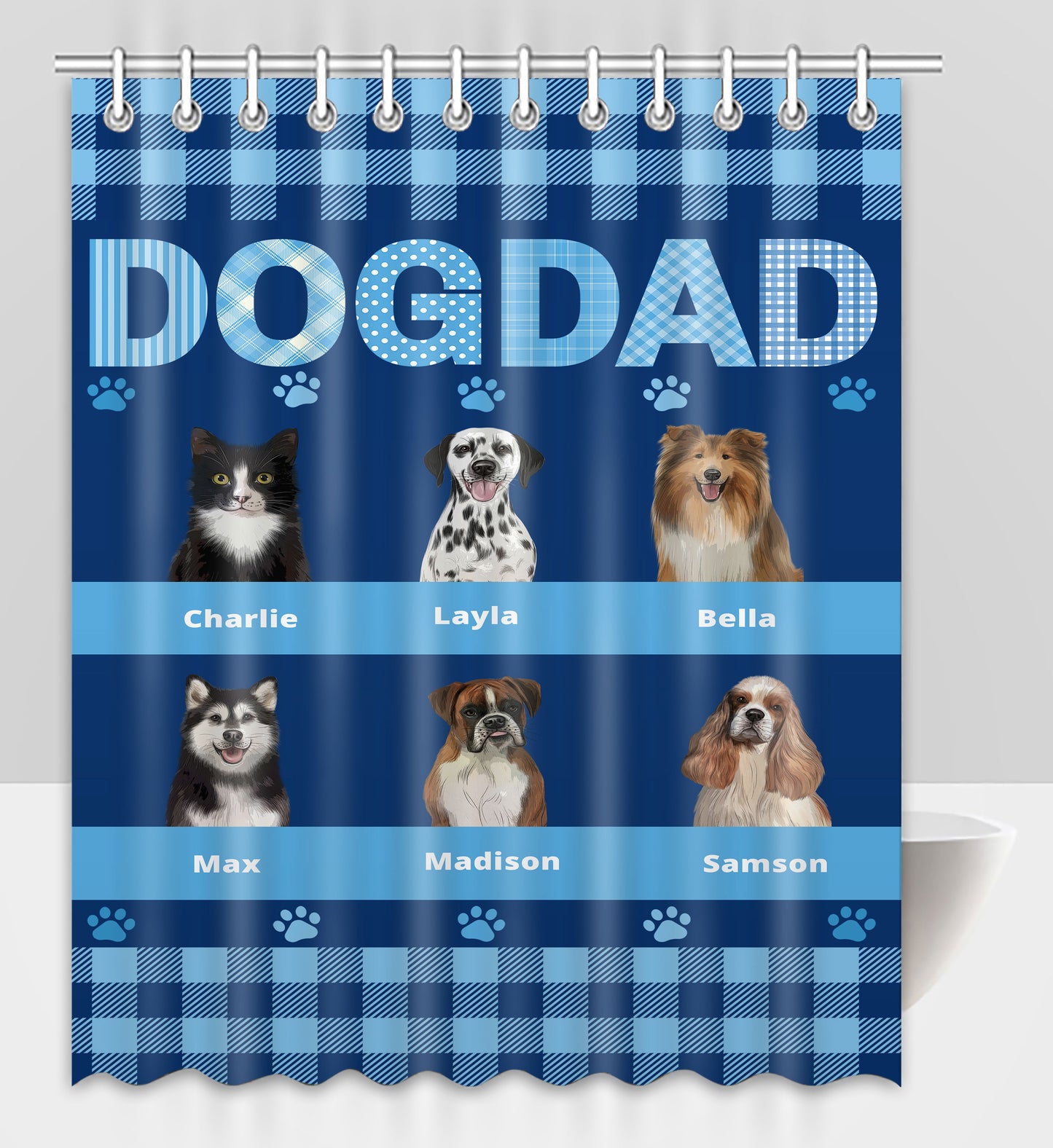 Personalized Dog DAD Pet Dog Cat Shower Curtain 1-10 pets