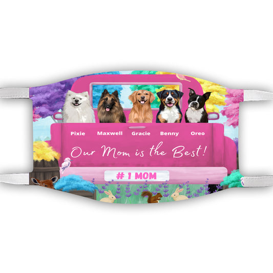 Personalized Our Mom is the Best Pink Truck Dog Cat Pets Face Mask 1 to 5 Pets