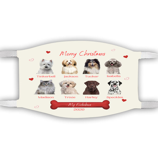 Personalized Merry Christmas Dog Cat Pets Face Mask 1 to 8 Pets