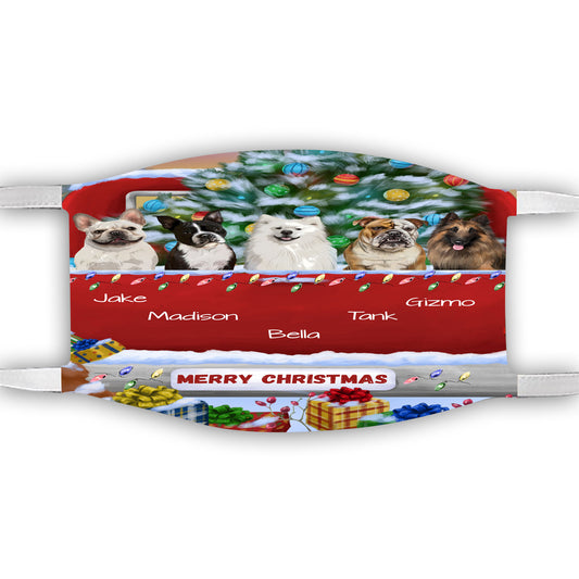 Personalized Merry Christmas Red Truck 1 Dog Cat Pets Face Mask 1 to 5 Pets