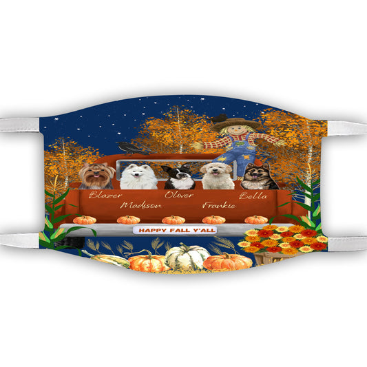 Personalized Happy Fall Y'all Dog Cat Pets Face Mask 1 to 5 Pets