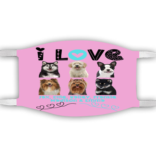 Personalized I Love Dog Cat Pets Face Mask 1 to 6 Pets
