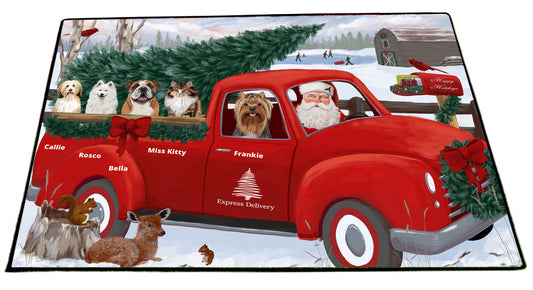 Personalized Express Red Truck Dog Cat Pets Floormat 1 to 5 Pets