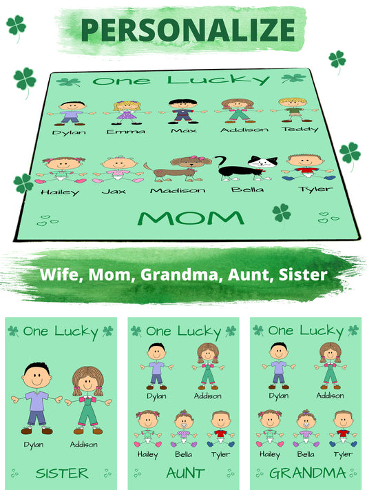Personalized One Lucky Dog Cat Pets Grandma, Aunt, Mom, Wife or Sister Floormat