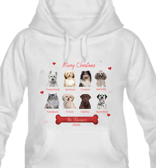 Personalized Merry Christmas Dog Cat Pets Pullover Hoodies 1 to 8 Pets