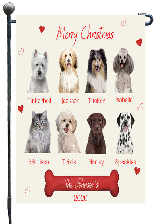 Personalized Merry Christmas Dog Cat Pets Garden Flag 1 to 8 Pets