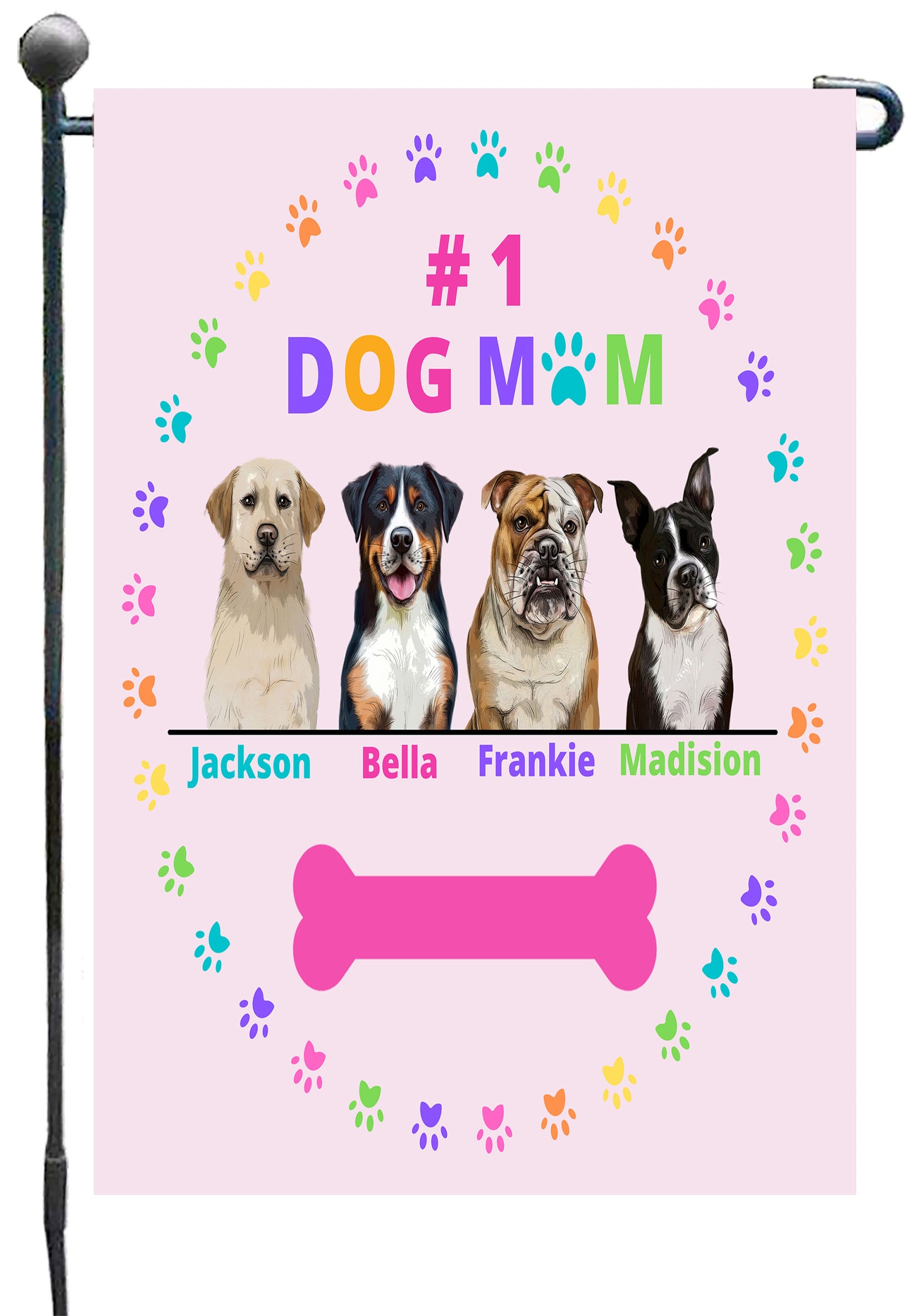 Personalized #1 MOM Dog Cat Pet Garden Flag 1 to 4 Pets