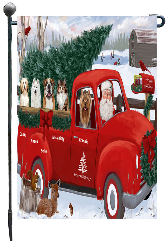 Personalized Express Red Truck Dog Cat Pets Garden Flag 1 to 5 Pets