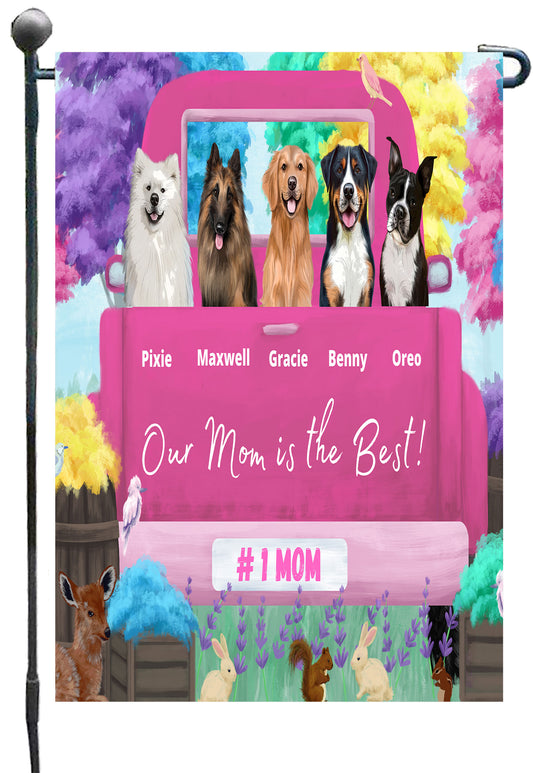 Personalized Pink Truck Garden Flag 1 to 5 Pets