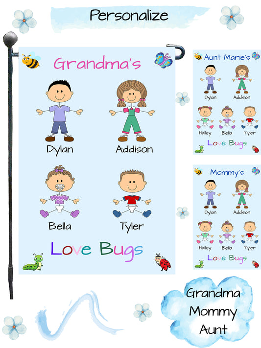 Personalized One Lucky Dog Cat Pets Grandma, Aunt, Mom, Wife or Sister's Love Bugs Garden Flag