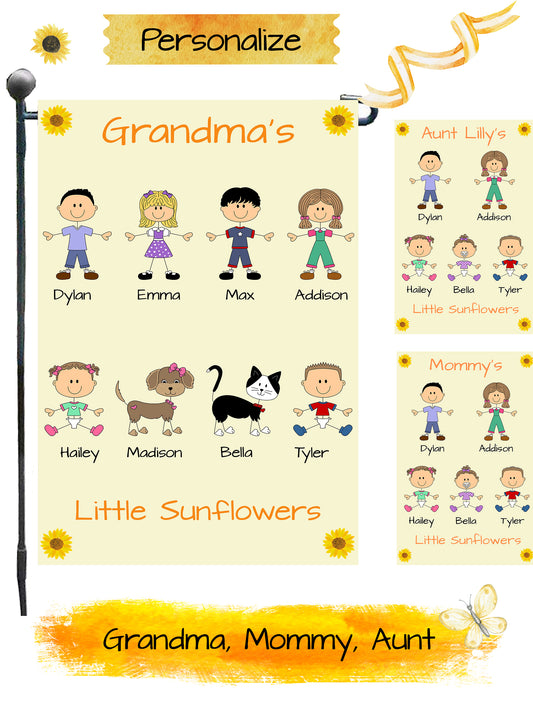 Personalized One Lucky Dog Cat Pets Grandma, Aunt, Mom, Wife or Sister's Little Sun Flowers Garden Flag