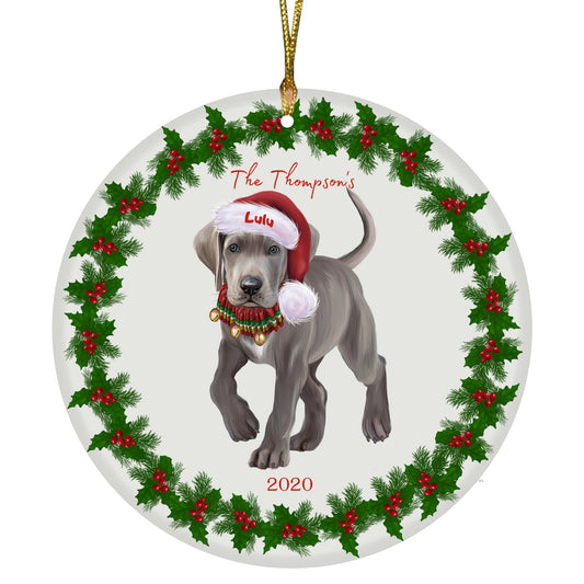 Personalized Holly Berry Trimming Great Dane Dog Ceramic Round Flat Christmas Tree Ornament RFPOR48292