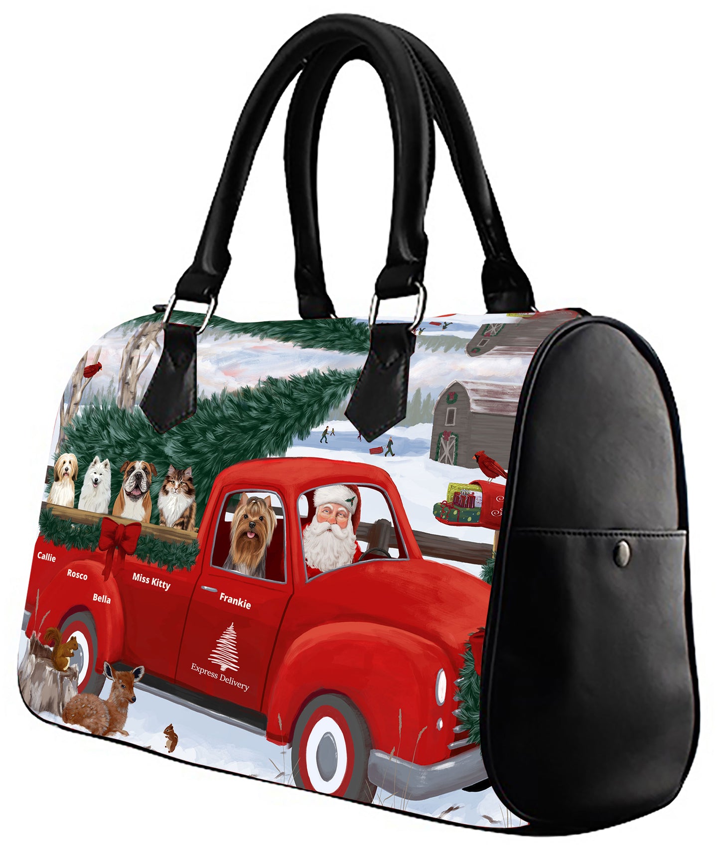 Personalized Express Red Truck Dog Cat Pets Boston Handbag 1-5 Pets