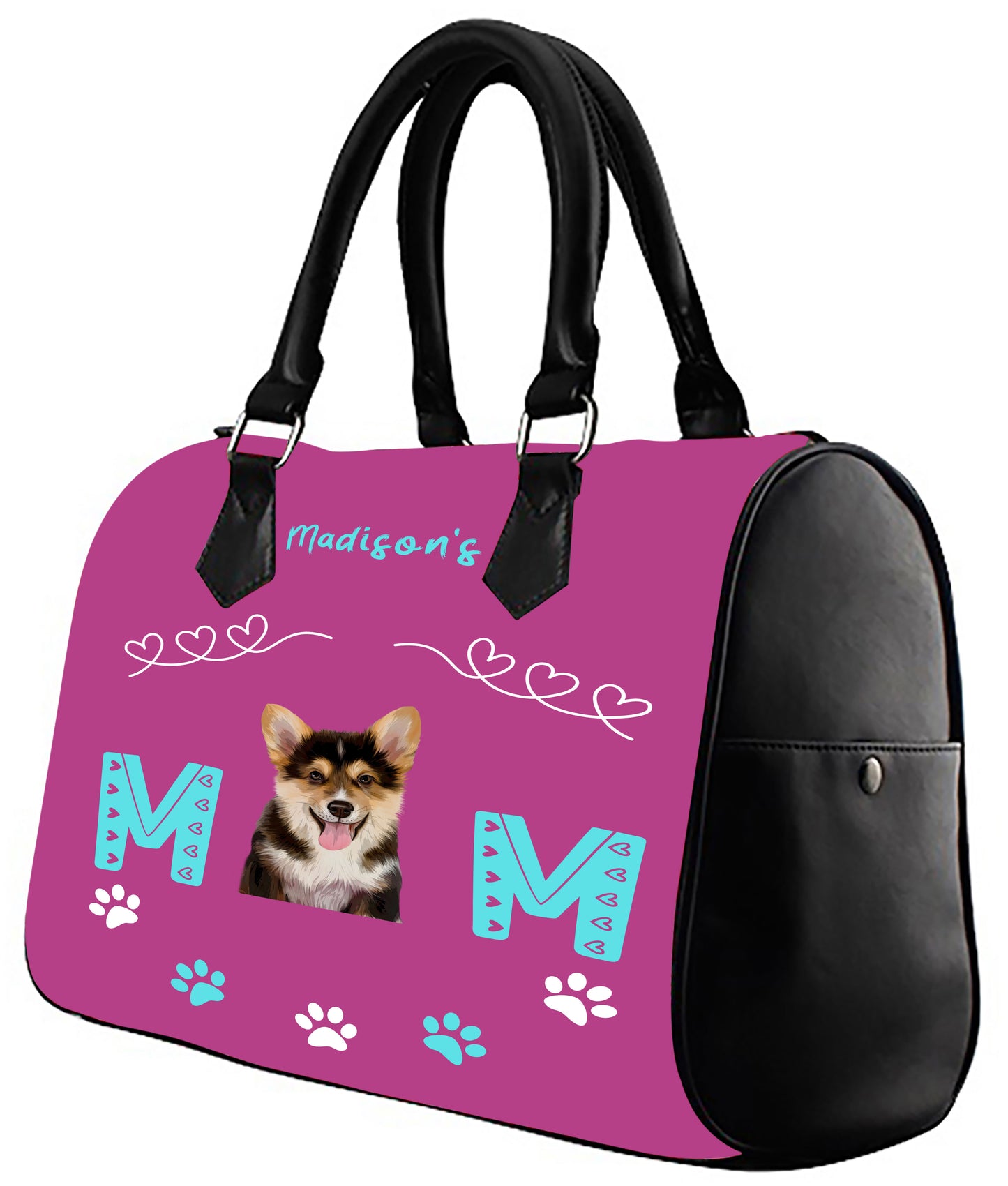 Personalized Mom's Dog Cat Pet Paw Print Boston Handbag