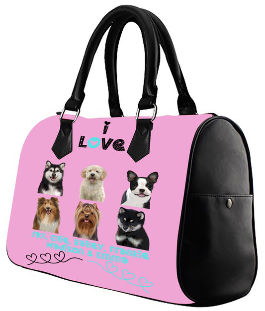 Personalized I Love Dog Cat Pets Boston Handbag 1-6 Pets