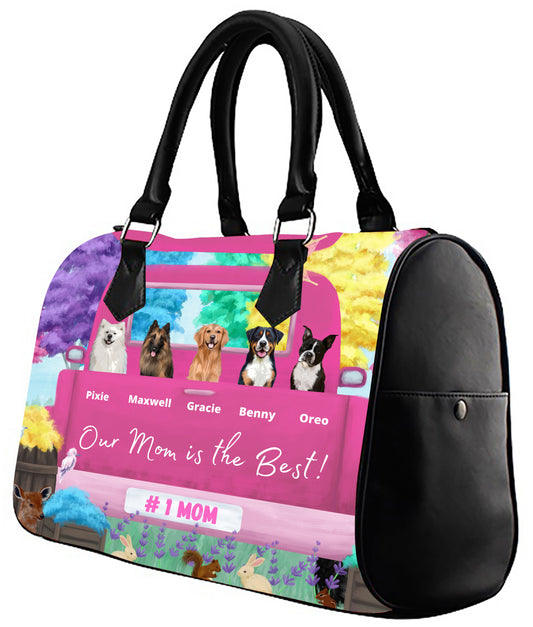 Personalized Our Mom is the Best Pink Truck Dog Cat Pets Boston Handbag 1-5 Pets