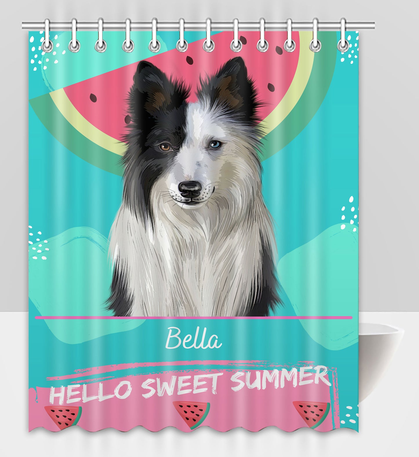 Personalized Hello Sweet Summer Watermelon Dog Cat Pets Shower Curtain 1 to 10 Pets