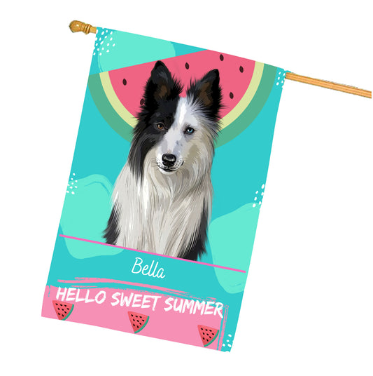 Personalized Hello Sweet Summer Watermelon Dog Cat Pets House Flag 1 to 10 Pets