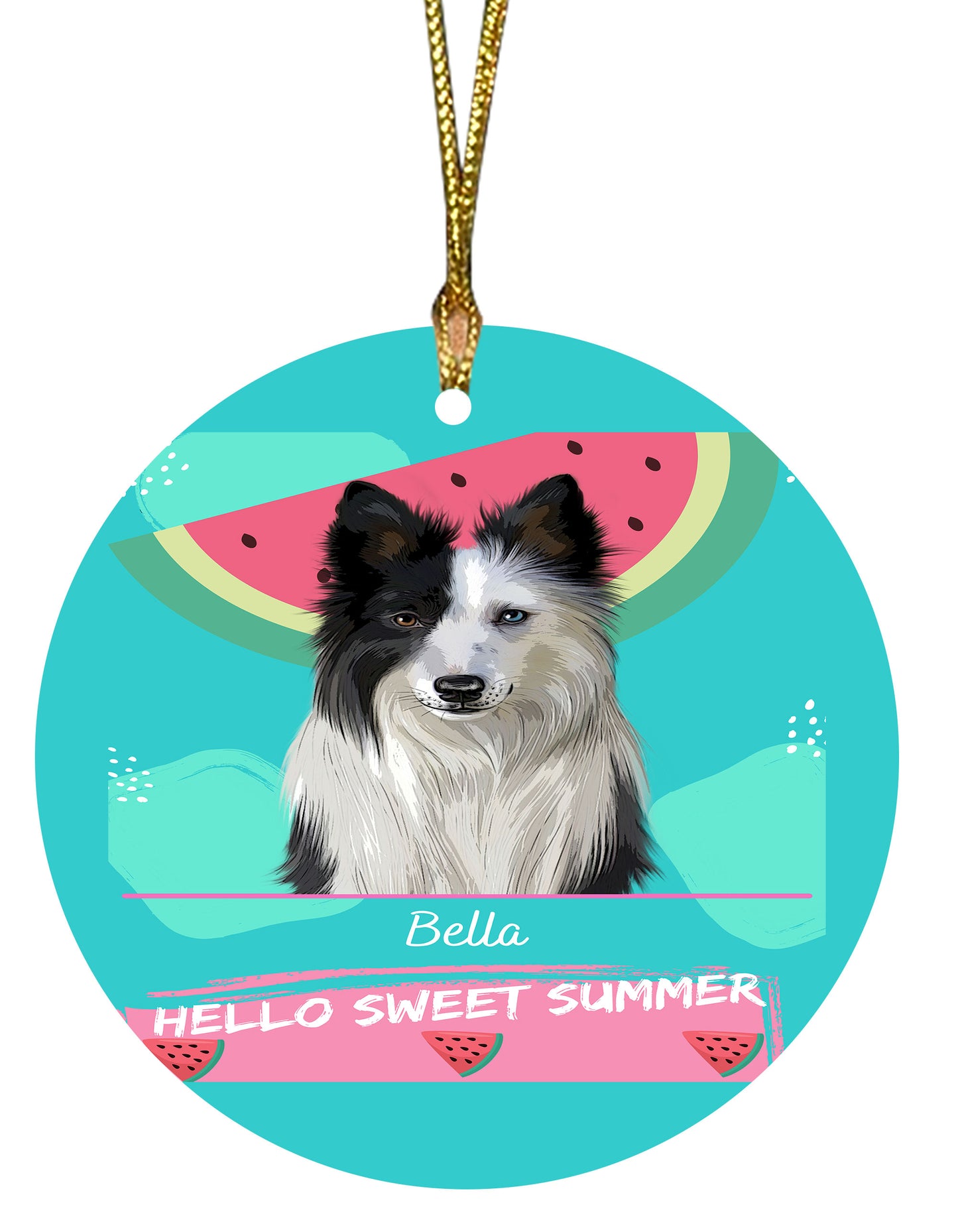 Personalized Hello Sweet Summer Watermelon Dog Cat Pets Round Flat Christmas Tree Ornament 1 to 5 Pets