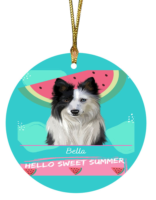 Personalized Hello Sweet Summer Watermelon Dog Cat Pets Round Flat Christmas Tree Ornament 1 to 5 Pets