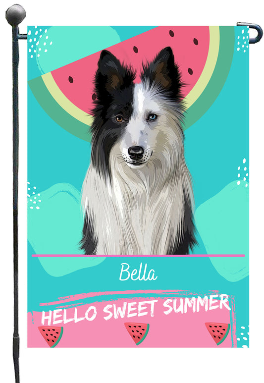 Personalized Hello Sweet Summer Watermelon Dog Cat Pets Garden Flag 1 to 10 Pets