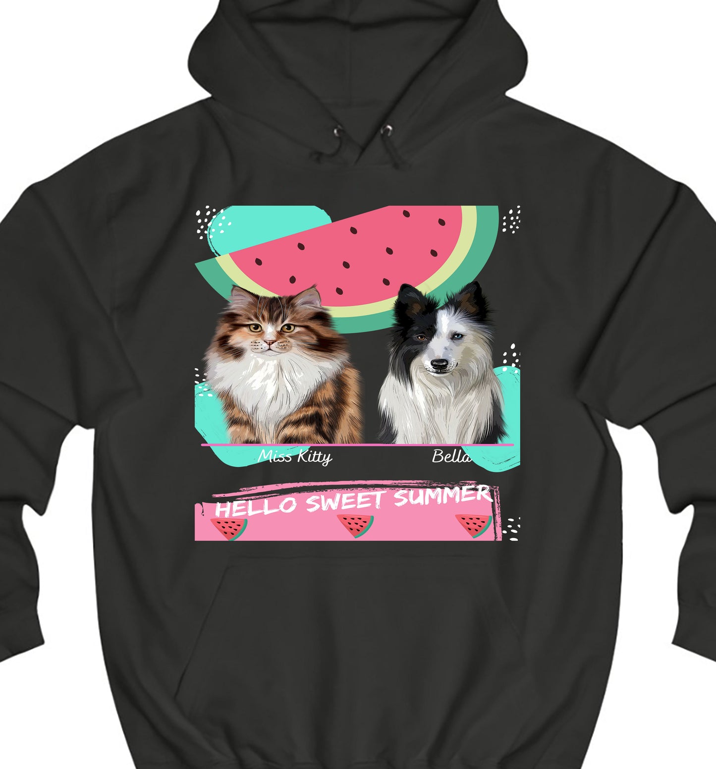 Personalized Hello Sweet Summer Watermelon Dog Cat Pets Pullover Hoodies 1 to 10 Pets