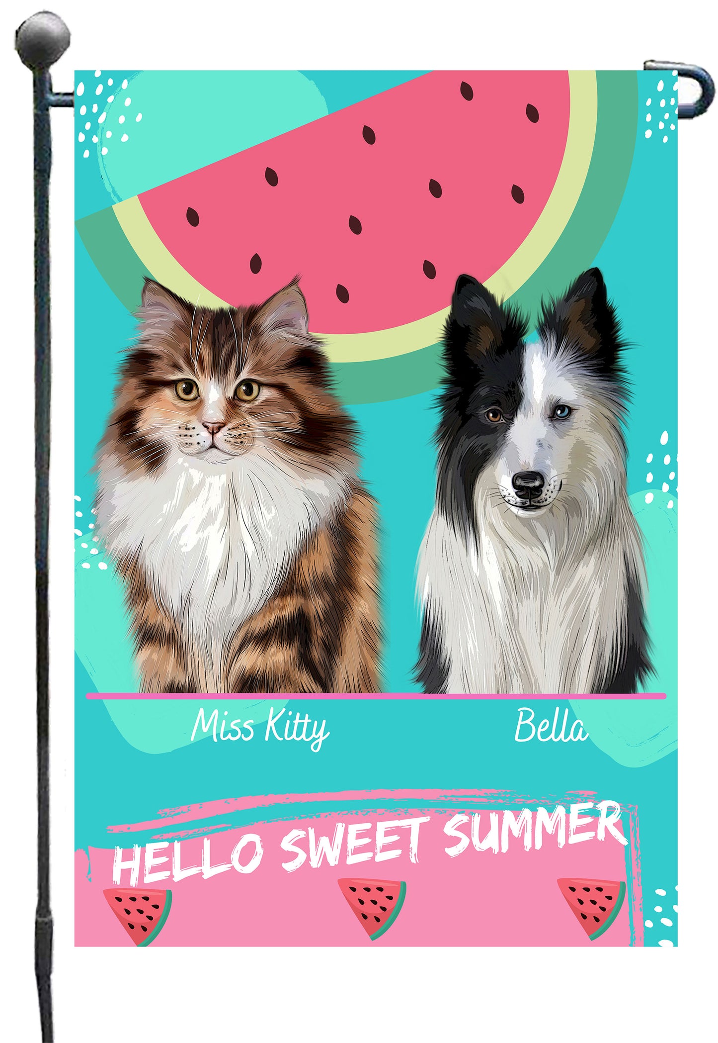 Personalized Hello Sweet Summer Watermelon Dog Cat Pets Garden Flag 1 to 10 Pets