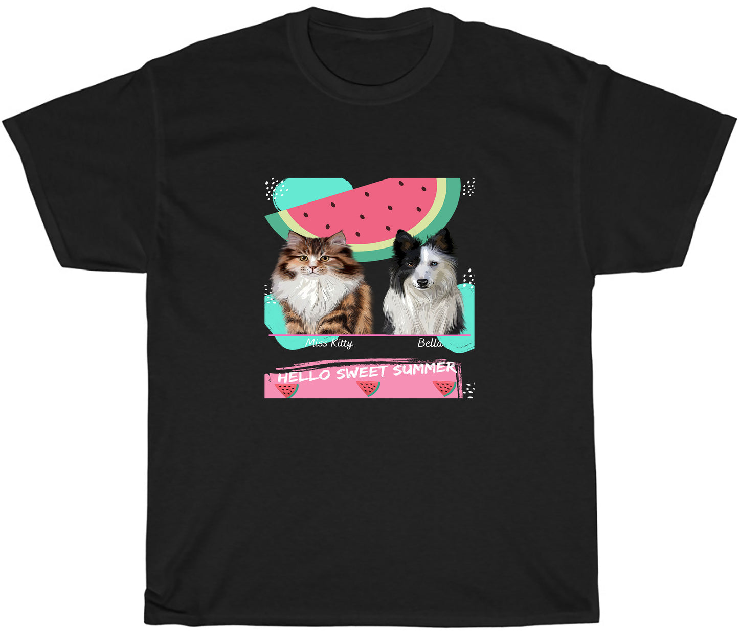 Personalized Hello Sweet Summer Watermelon Dog Cat Pets T-Shirt 1 to 10 Pets