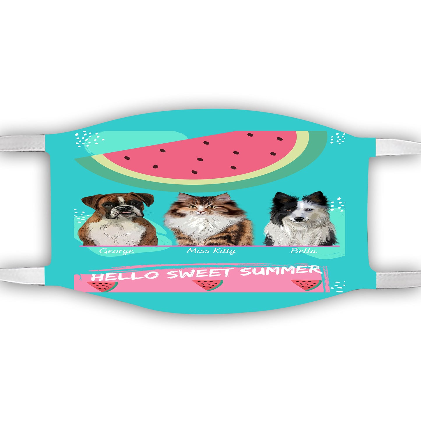 Personalized Hello Sweet Summer Watermelon Dog Cat Pets Face Mask 1-10 Pets