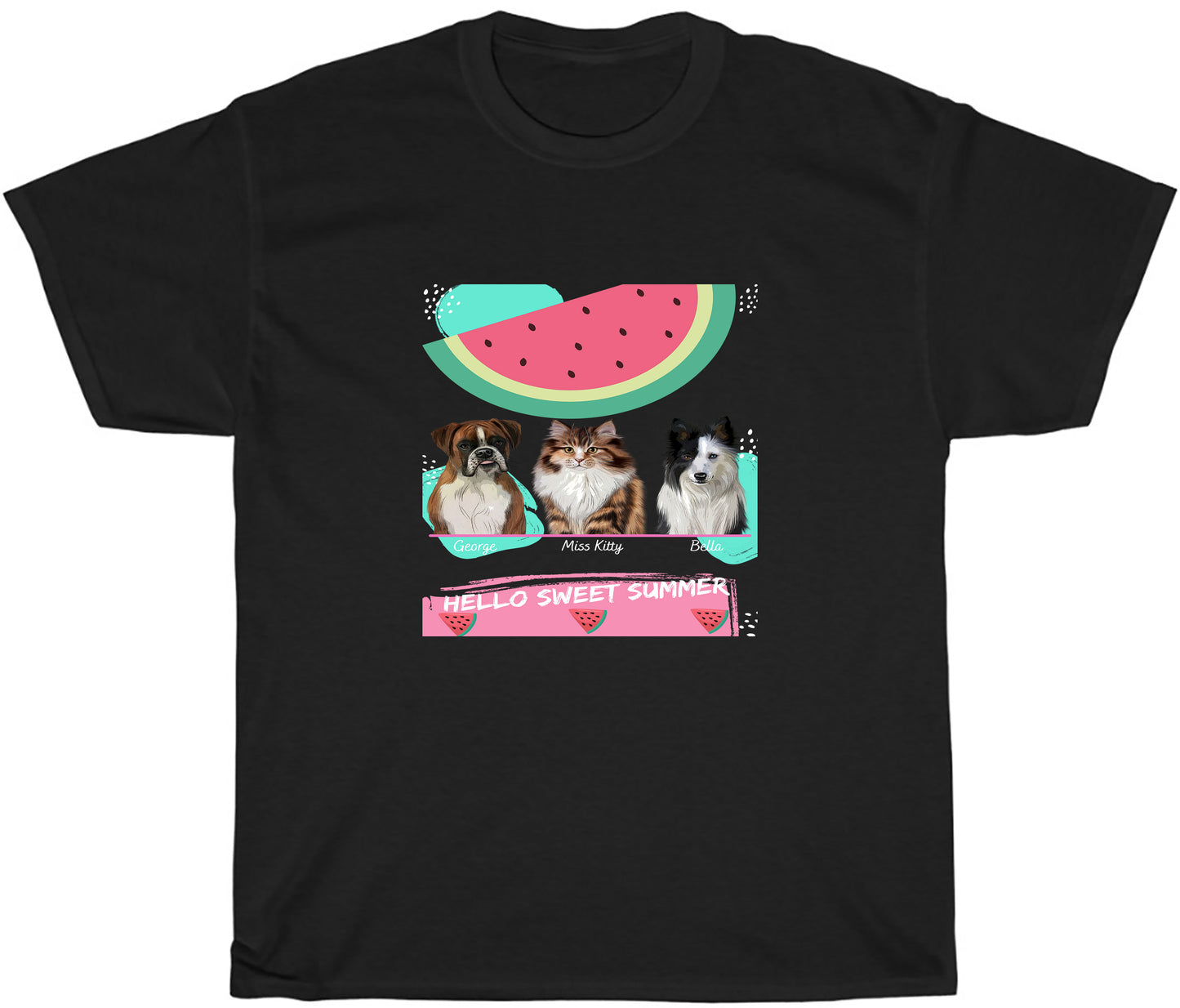 Personalized Hello Sweet Summer Watermelon Dog Cat Pets T-Shirt 1 to 10 Pets