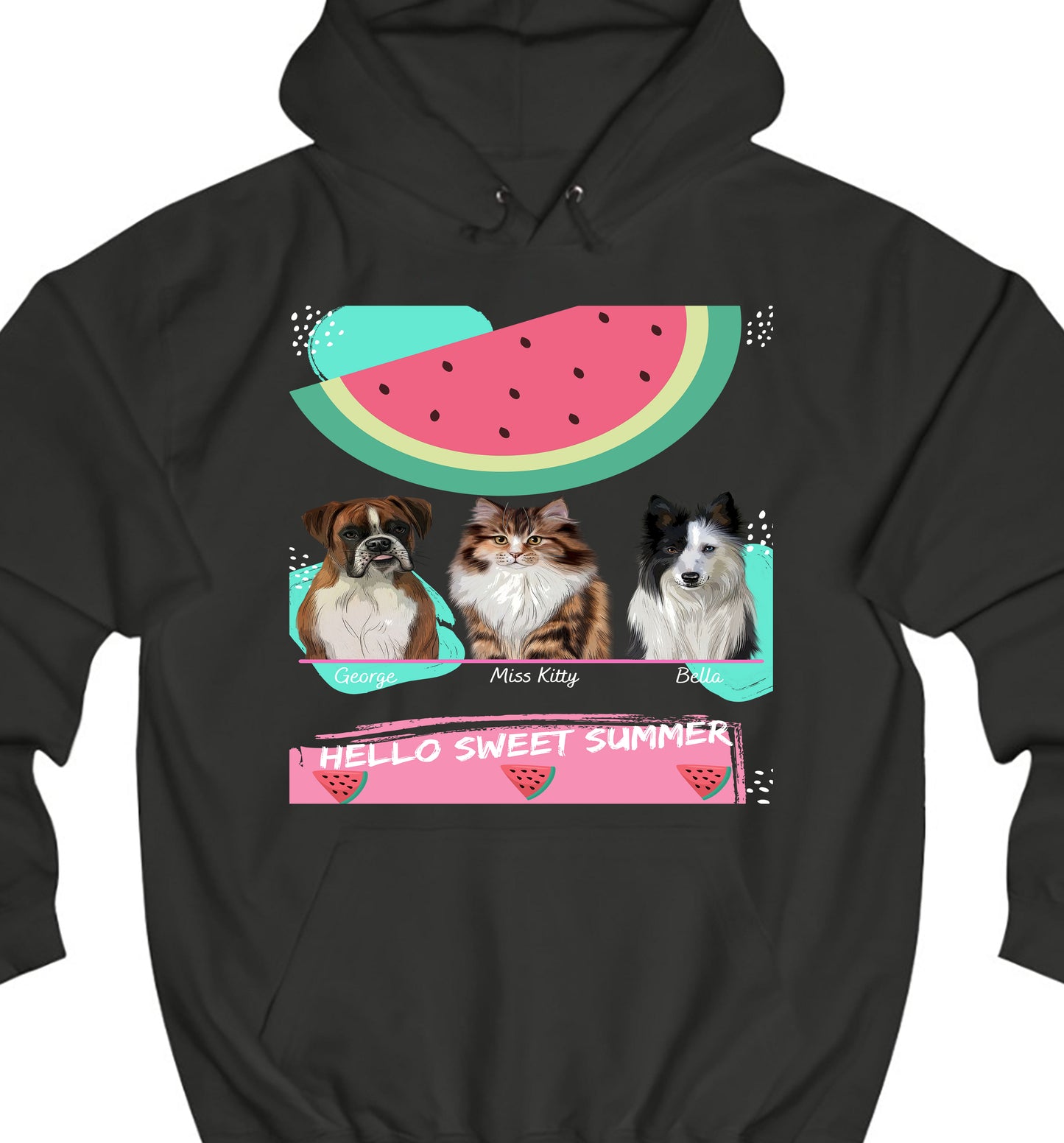 Personalized Hello Sweet Summer Watermelon Dog Cat Pets Pullover Hoodies 1 to 10 Pets