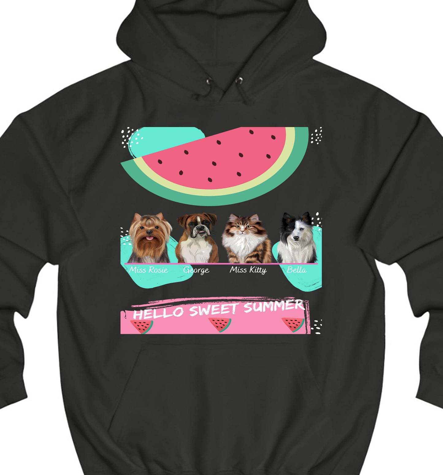 Personalized Hello Sweet Summer Watermelon Dog Cat Pets Pullover Hoodies 1 to 10 Pets
