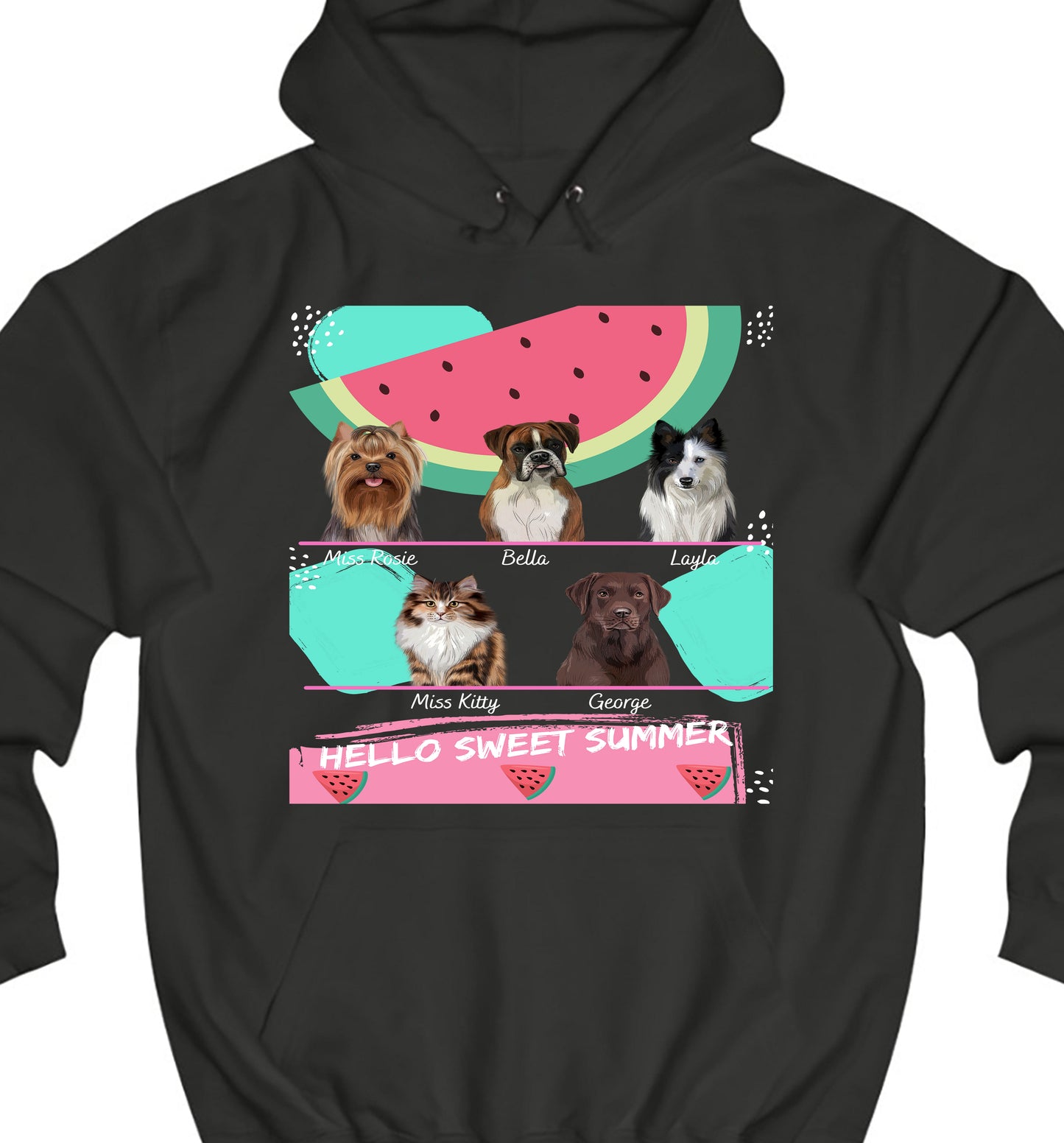 Personalized Hello Sweet Summer Watermelon Dog Cat Pets Pullover Hoodies 1 to 10 Pets