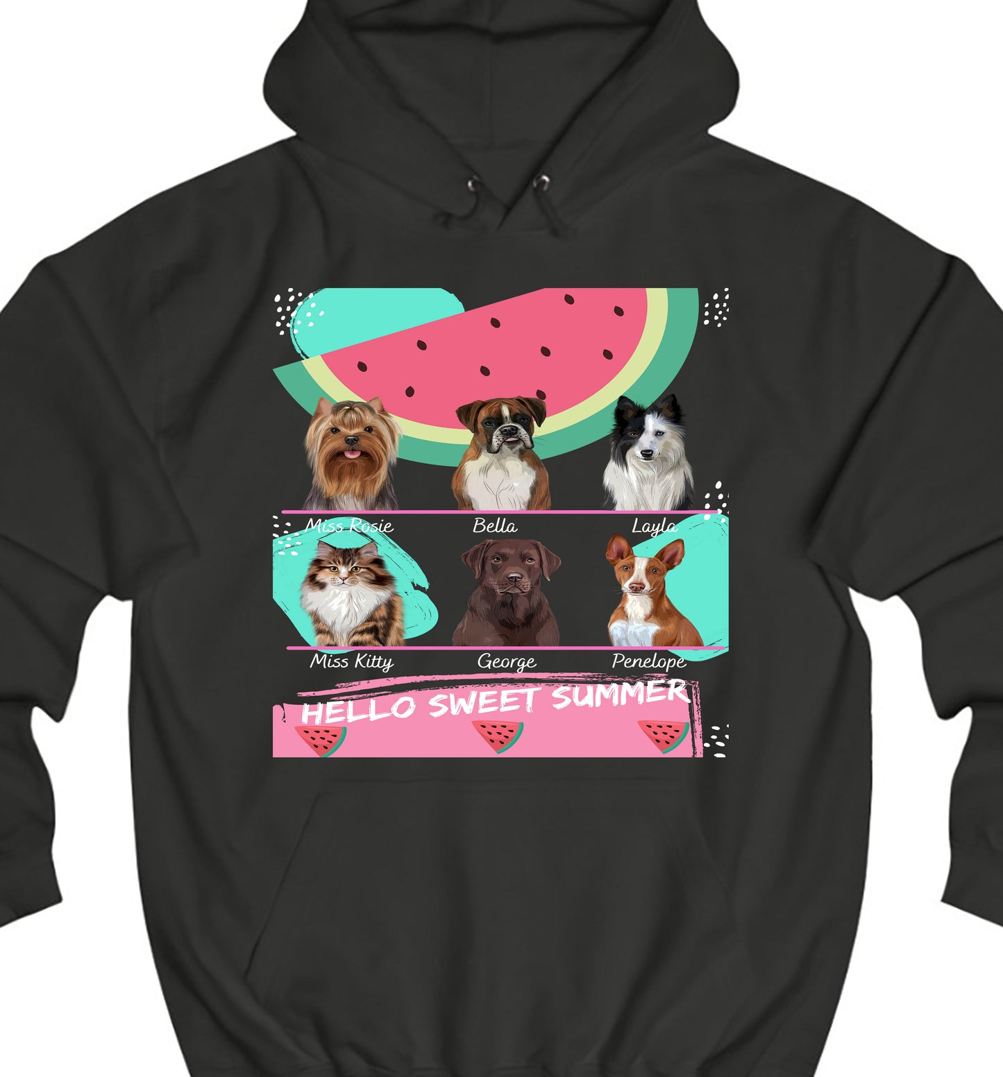 Personalized Hello Sweet Summer Watermelon Dog Cat Pets Pullover Hoodies 1 to 10 Pets