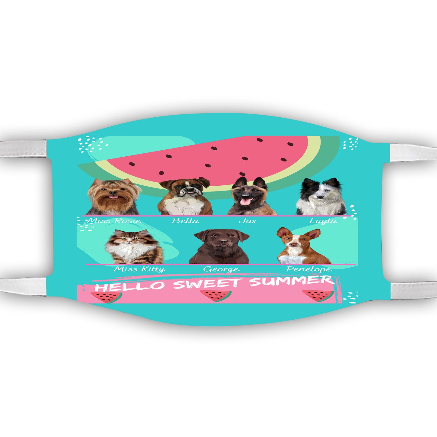 Personalized Hello Sweet Summer Watermelon Dog Cat Pets Face Mask 1-10 Pets