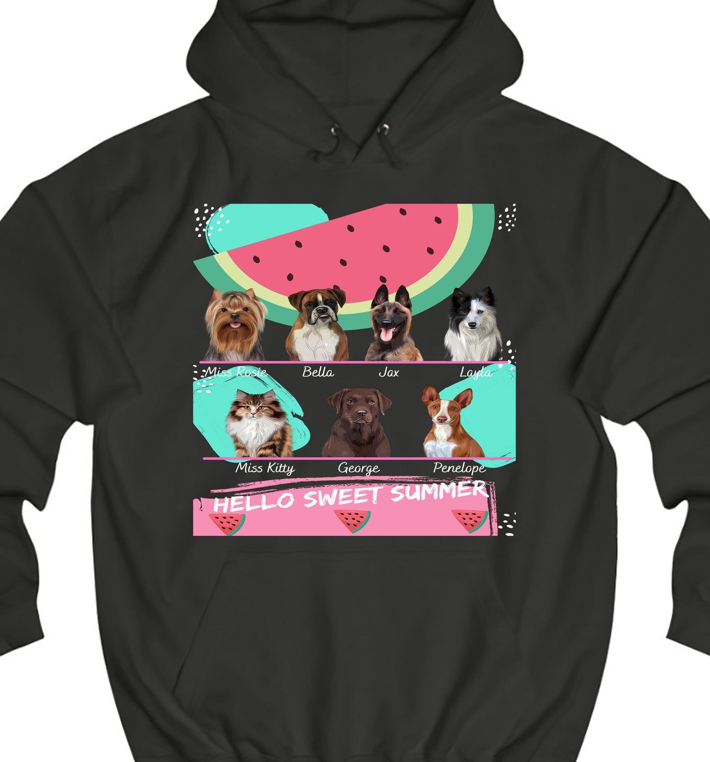 Personalized Hello Sweet Summer Watermelon Dog Cat Pets Pullover Hoodies 1 to 10 Pets