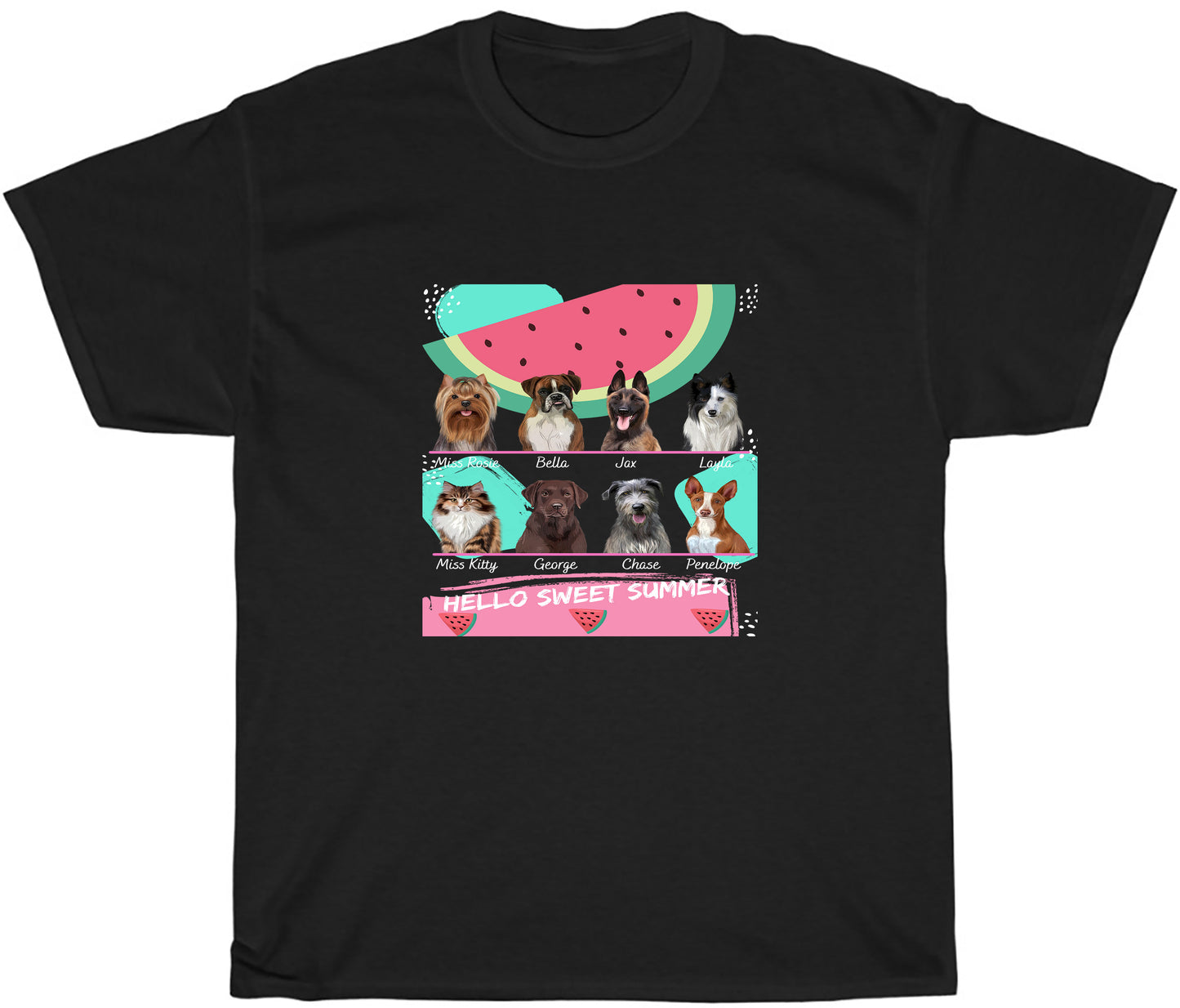 Personalized Hello Sweet Summer Watermelon Dog Cat Pets T-Shirt 1 to 10 Pets