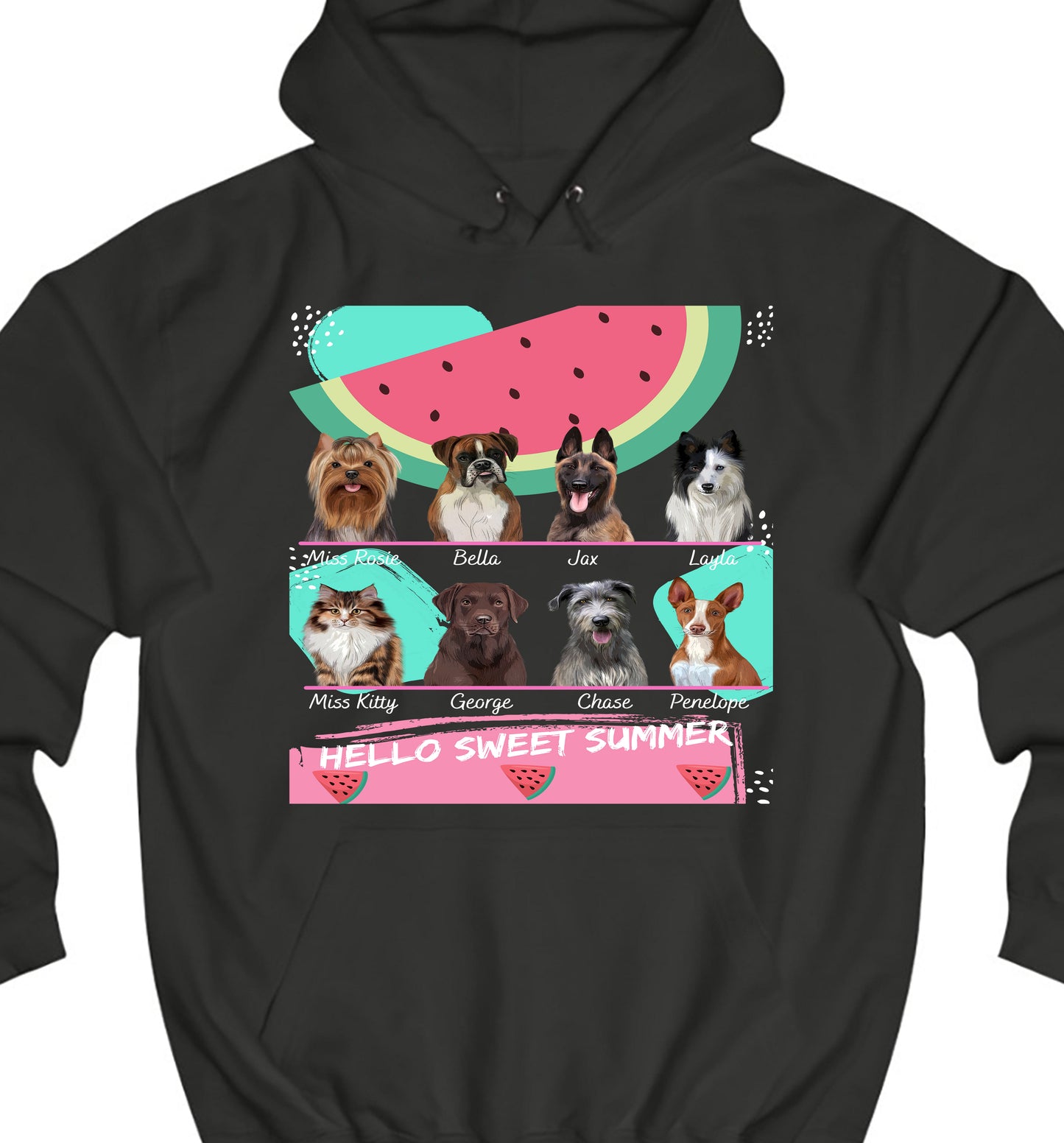 Personalized Hello Sweet Summer Watermelon Dog Cat Pets Pullover Hoodies 1 to 10 Pets