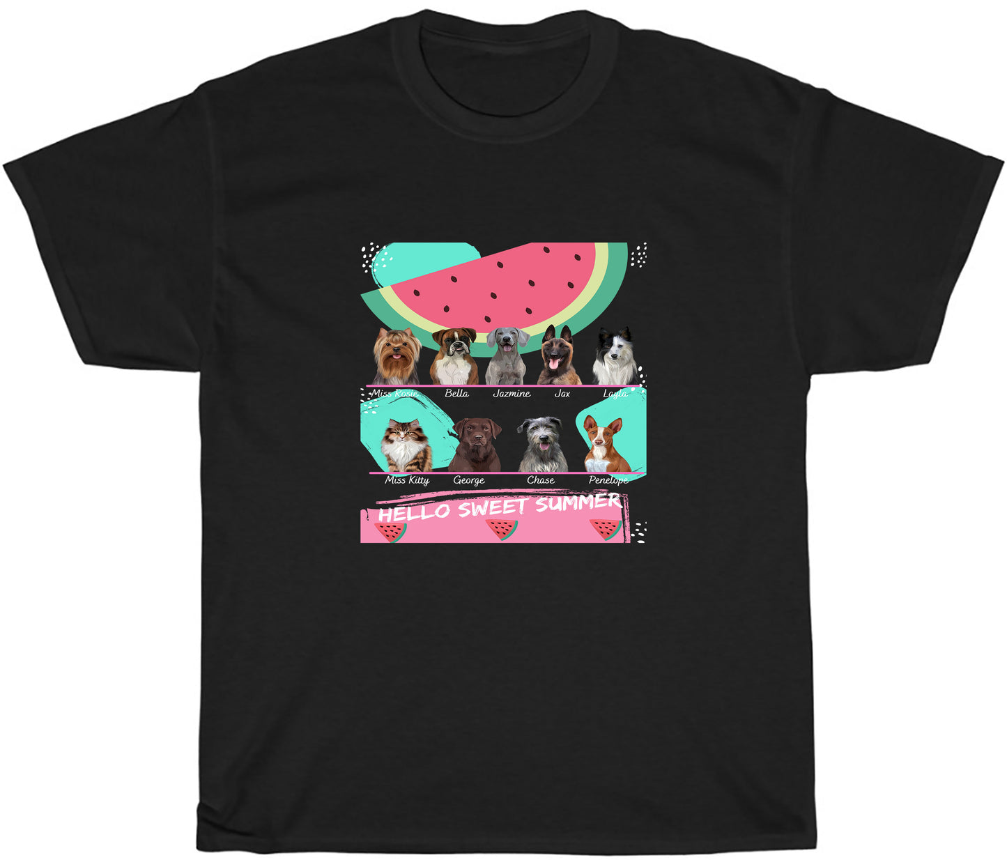 Personalized Hello Sweet Summer Watermelon Dog Cat Pets T-Shirt 1 to 10 Pets