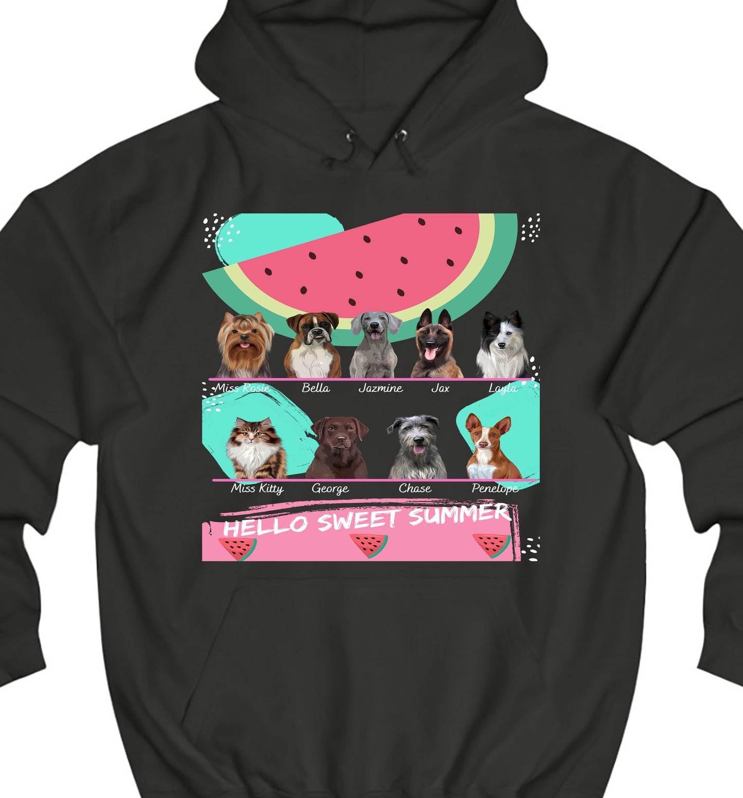 Personalized Hello Sweet Summer Watermelon Dog Cat Pets Pullover Hoodies 1 to 10 Pets