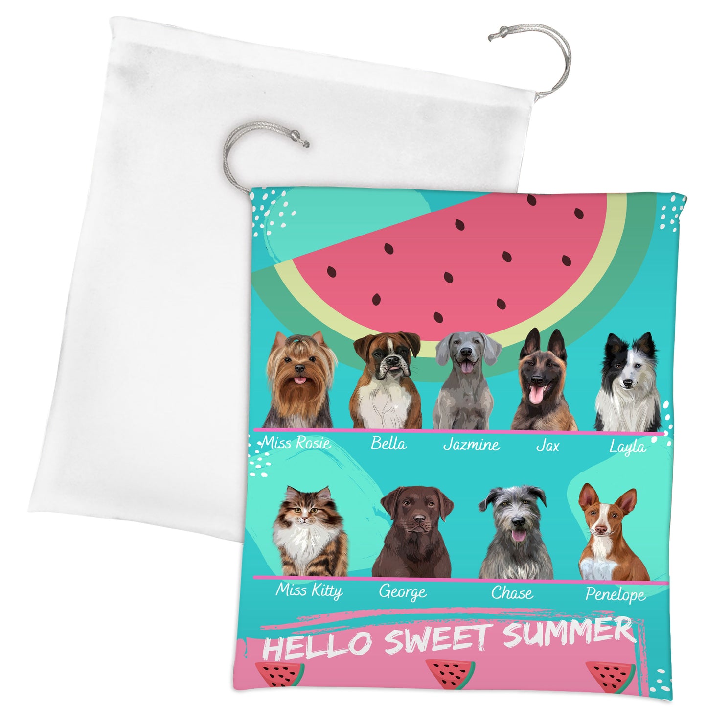 Personalized Hello Sweet Summer Watermelon Dog Cat Pets Gift Bag 1 to 10 Pets