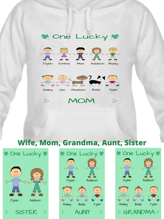 Personalized One Lucky Dog Cat Pets Grandma, Aunt, Mom, Wife or Sister Men's & Women's Hoodie