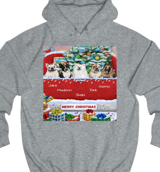 Personalized Merry Christmas Red Truck 1 Dog Cat Pets Pullover Hoodies 1 to 5 Pets